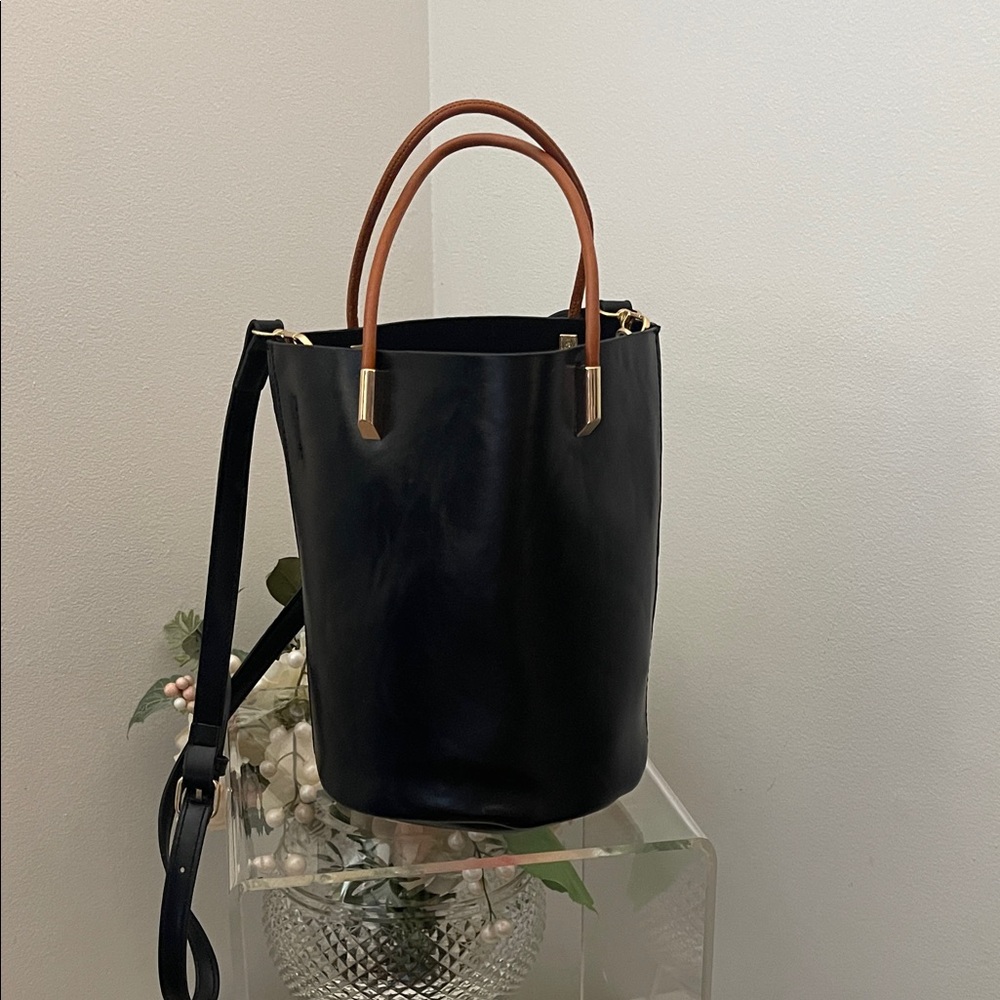 Cute Black Bag with Tan Handle Bucket Bag